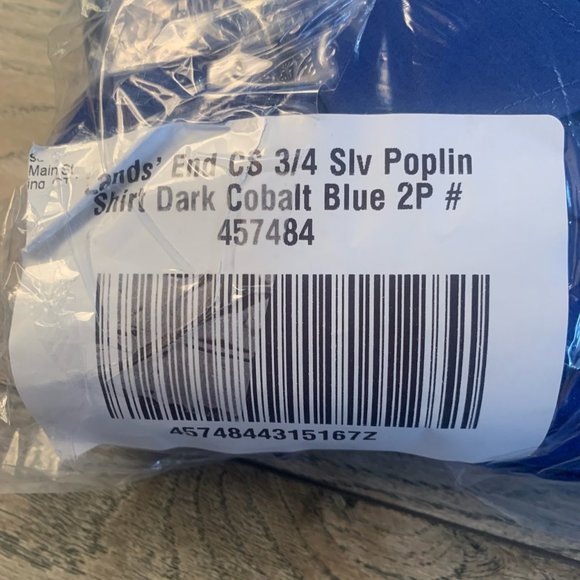 NWT LANDS' END CS 3.4 SLEEVE POPLIN BUTTON SHIRT DARK COBALT BLUE 2P (PETITE) - Picture 5 of 6